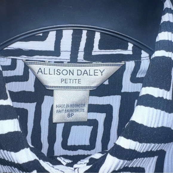 Vintage Allison Daley Blouse Shirt Top Button Up Black White Geometric Pads 8P - Picture 8 of 12
